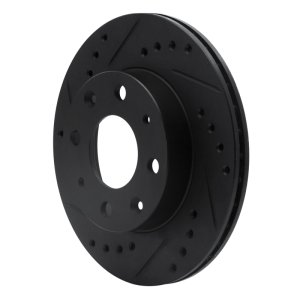 Honda Civic Hatchback Brake Rotor (1) - Front Left - R1 Concepts - Drilled & Slotted - Black - `84-`06